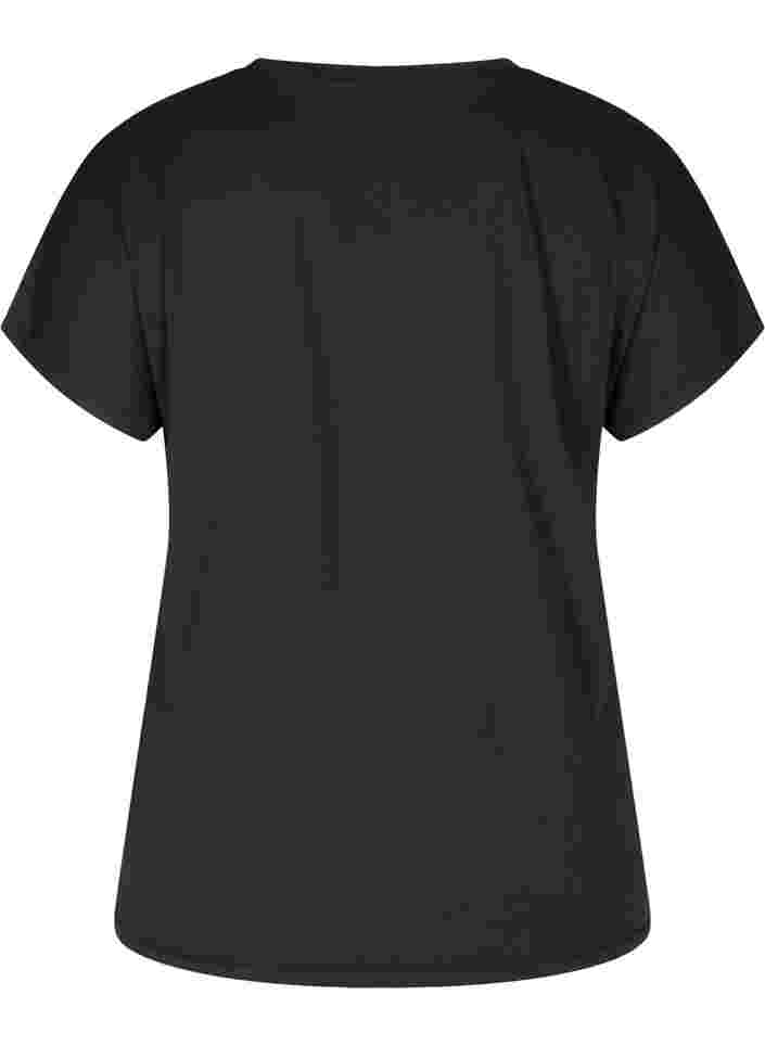 Short-sleeved sports T-shirt with V-neckline, Black, Packshot image number 1
