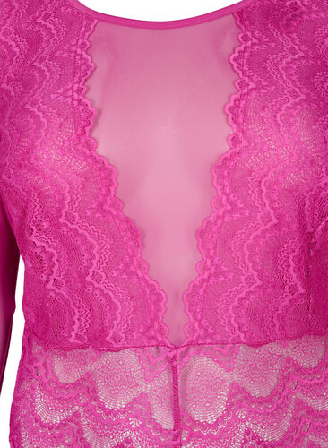 Bodystocking with lace and mesh, Fuchsia Red, Packshot image number 2
