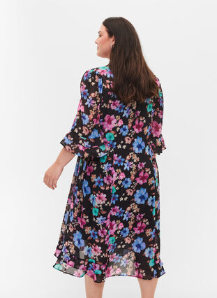 Floral midi dress with a v-neck, Bright Fall Print, Model image number 1