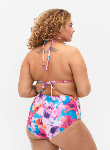 Bikini bottom with print and high waist, Pink Flower, Model image number 1