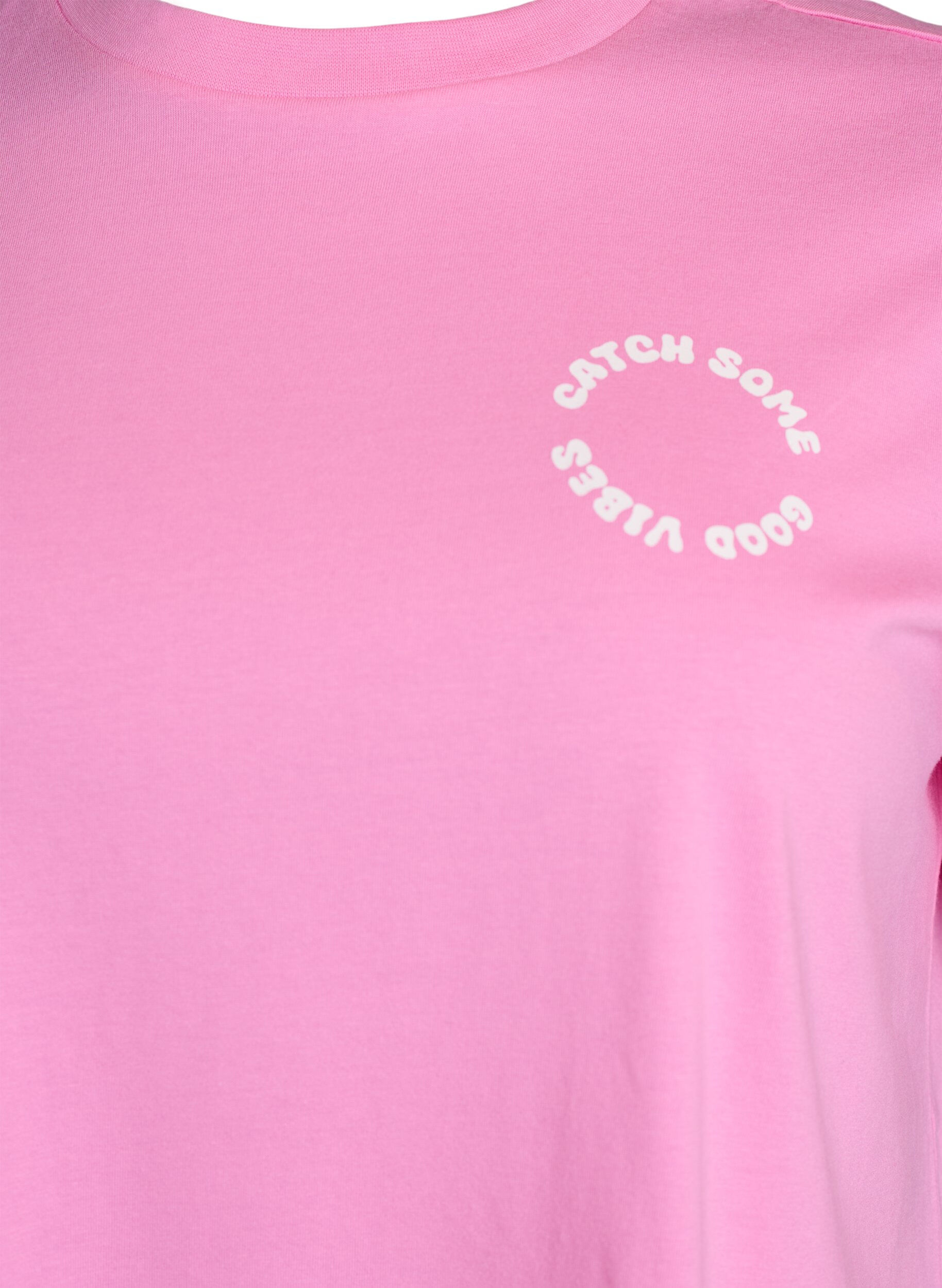 Organic cotton T-shirt with text motif - Pink - Sz. 40-64