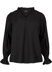 Long-sleeved viscose blouse with ruffle details