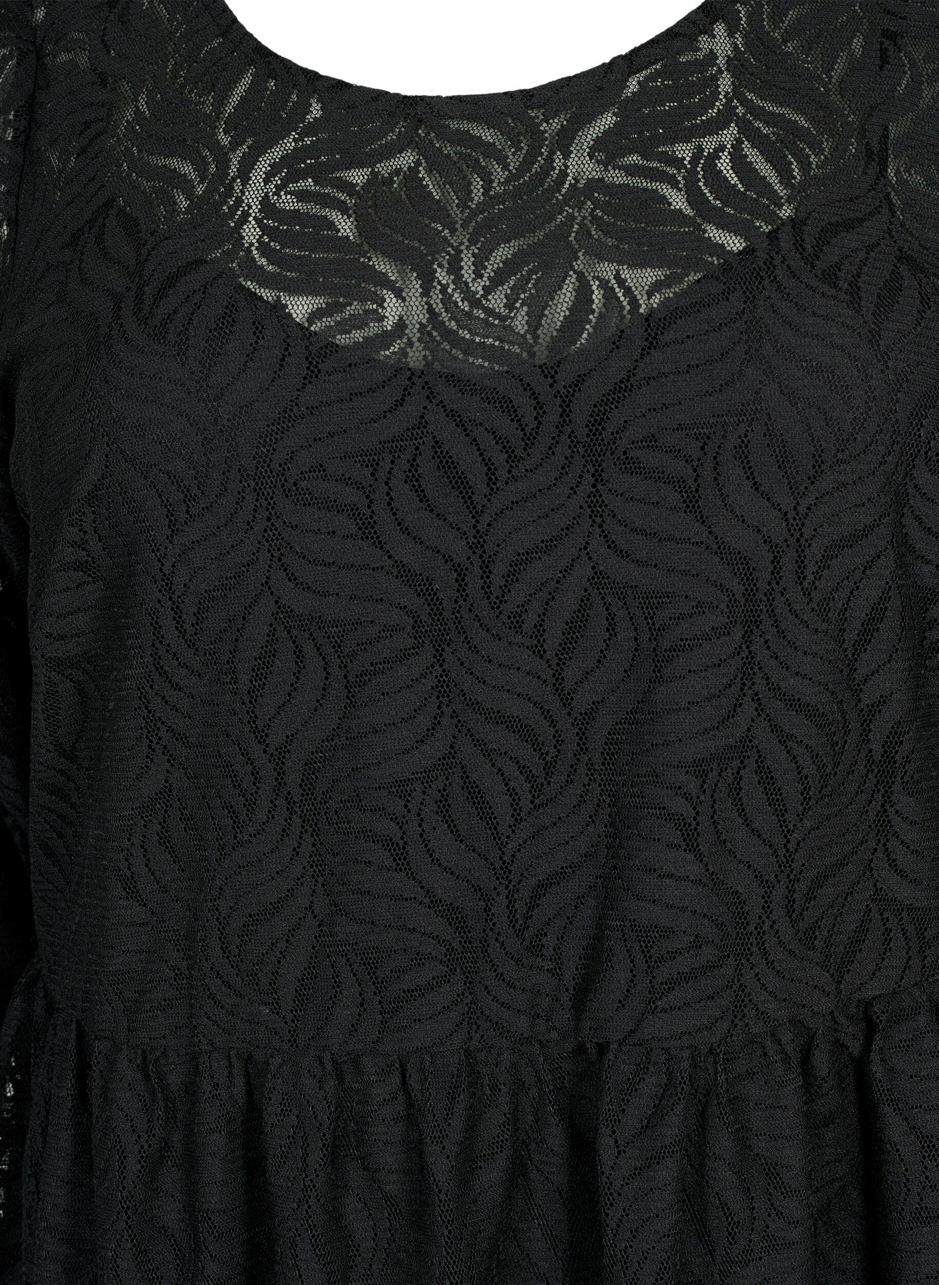 Zizzifashion Lace dress with 3/4 sleeves, Black, Packshot image number 2