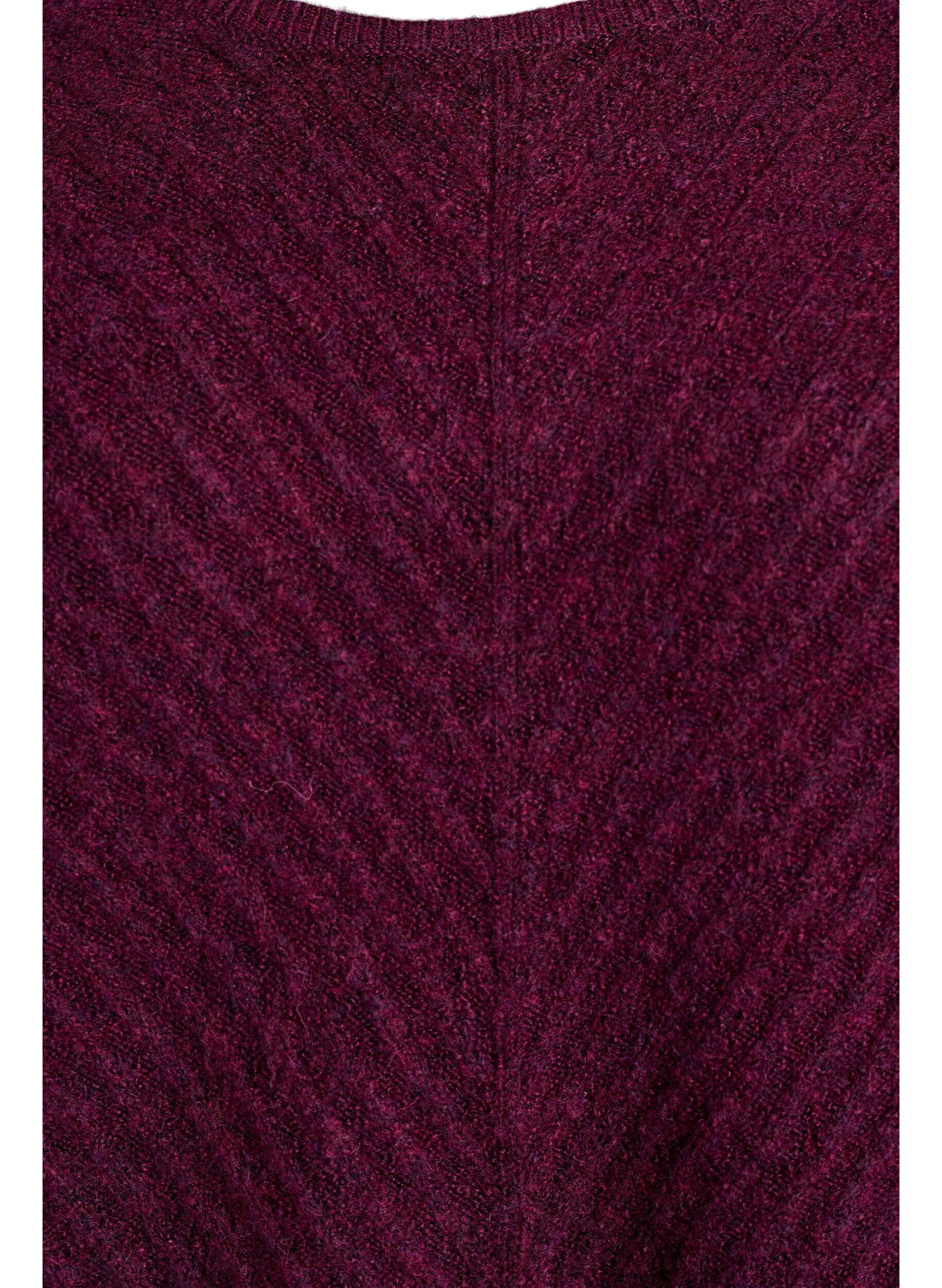 ZizzifashionKnitted blouse with V-shaped rib pattern and slits, Purple, Packshot image number 2