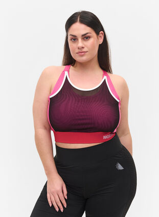 Sports bra with mesh, Fuchsia Purple, Model image number 0
