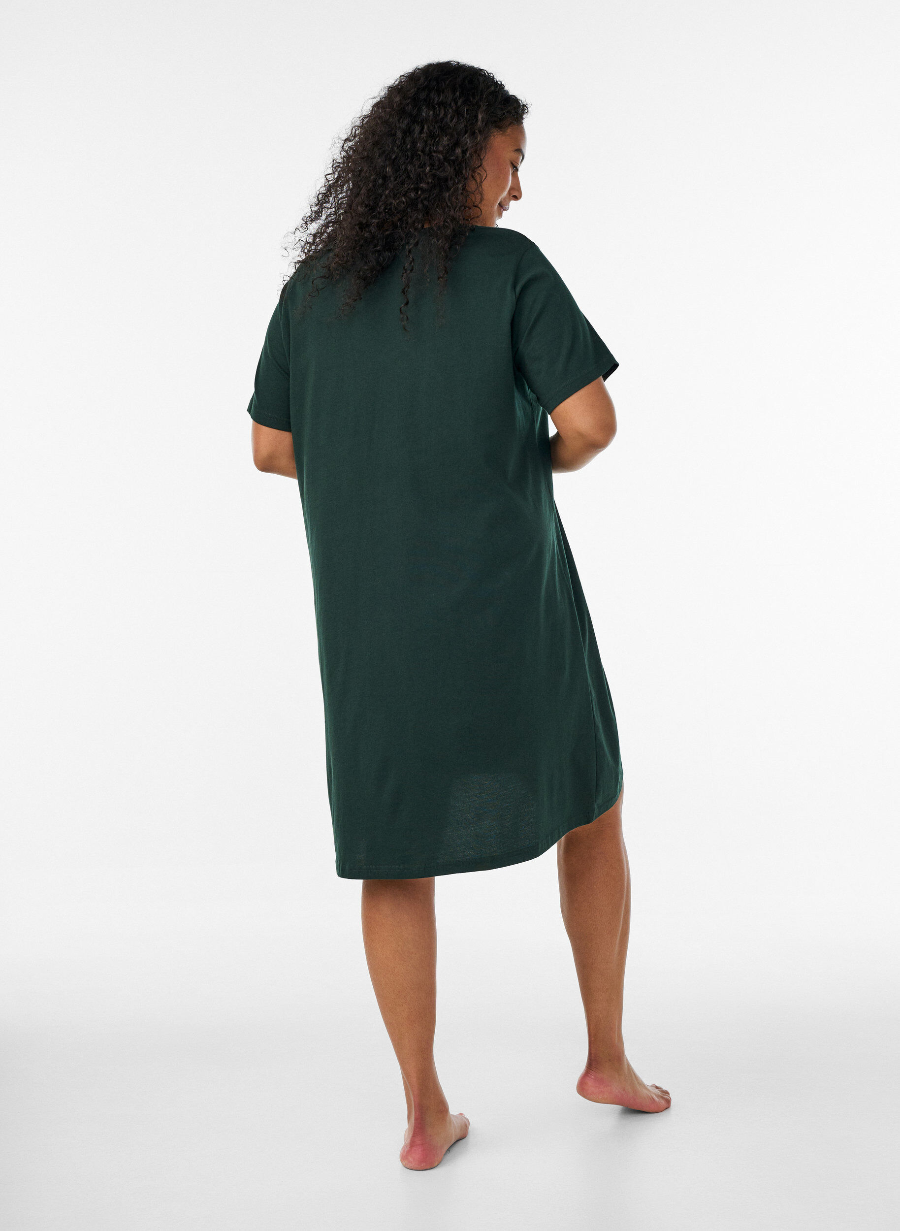 ZizzifashionOrganic cotton nightdress with V-neck, Green, Model image number 2