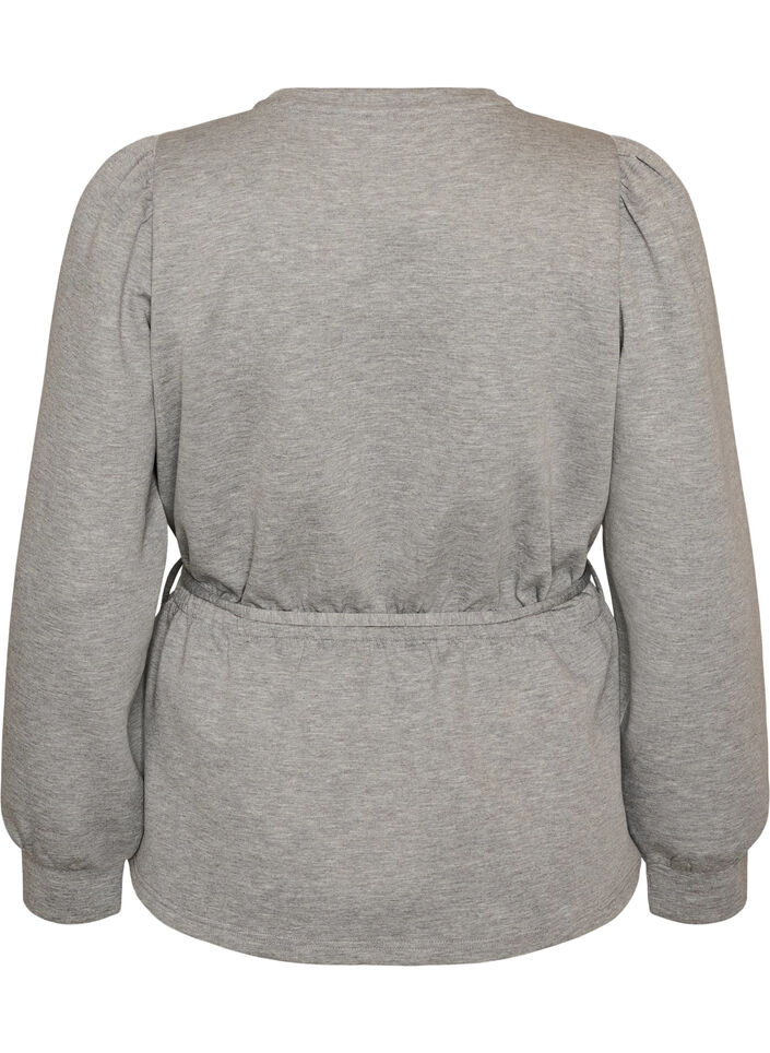 Blouse with tie and puff sleeves, Grey, Packshot image number 1