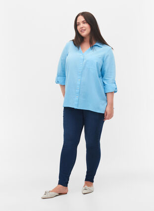Blouse with 3/4-length sleeves and buttons, Alaskan Blue, Model image number 3