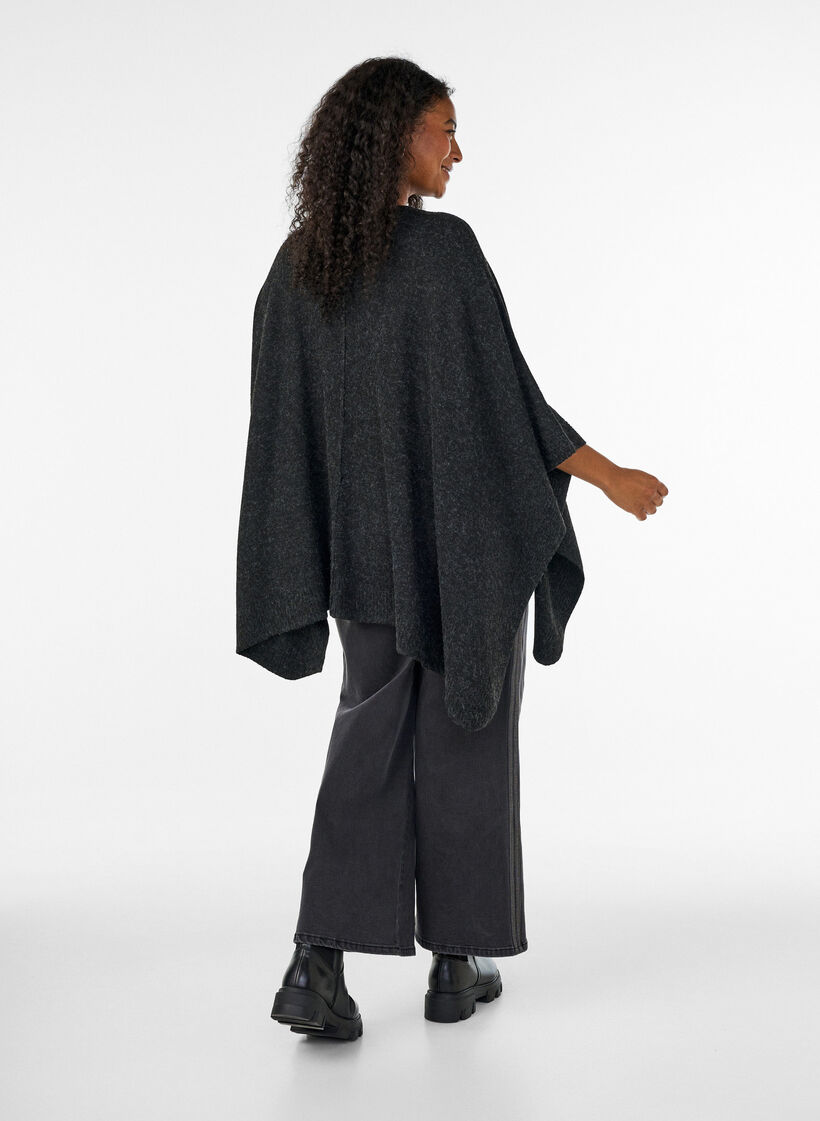 Round neck knitted poncho, Dark Grey, Model image number 2