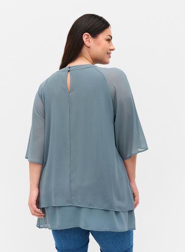 Chiffon blouse with 3/4 sleeves, Goblin Blue, Model image number 1