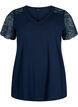Cotton t-shirt with short lace sleeves, Blue, Packshot image number 0
