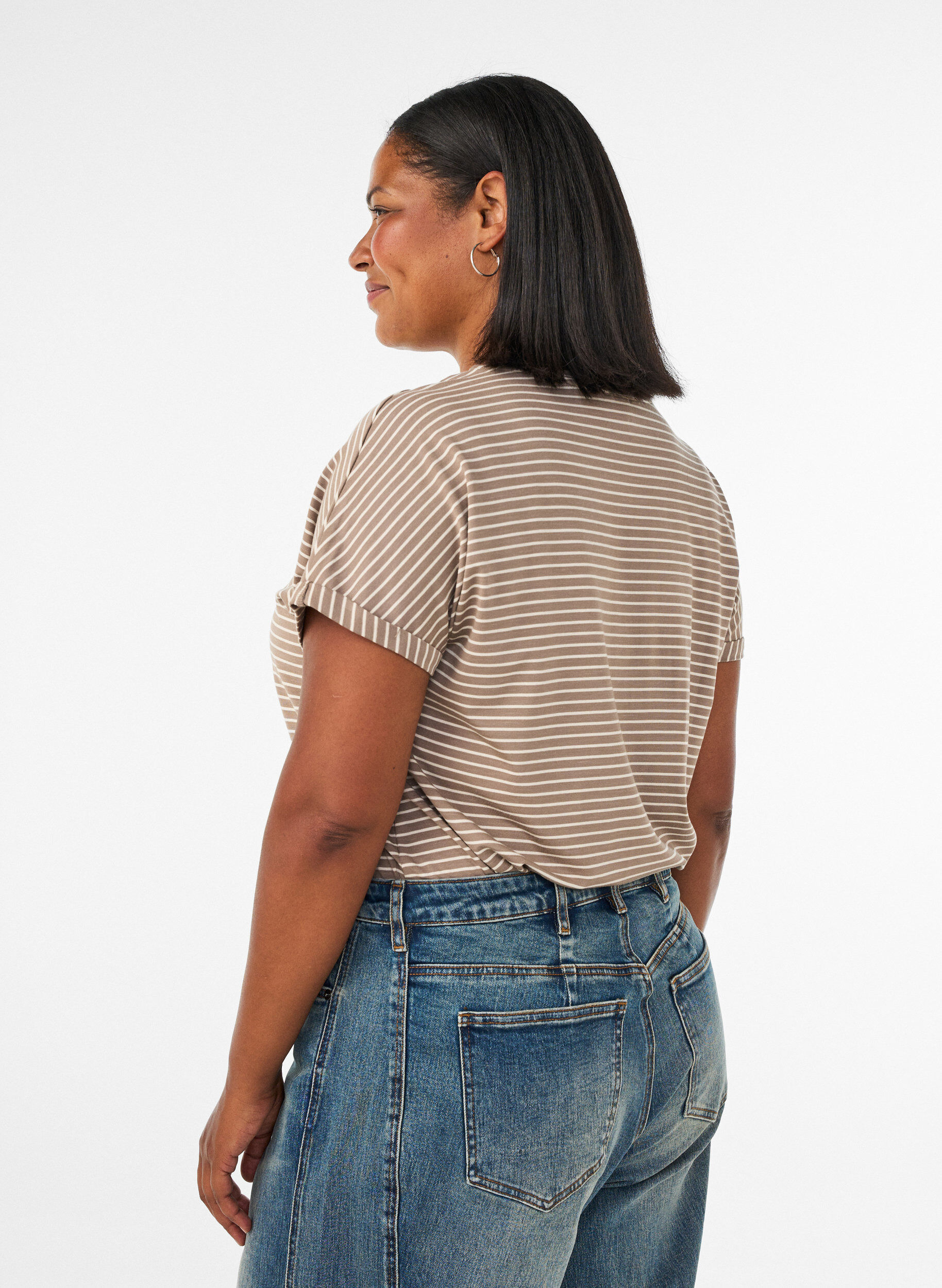 ZizzifashionStriped T-shirt in viscose with a round neck, Beige, Model image number 2