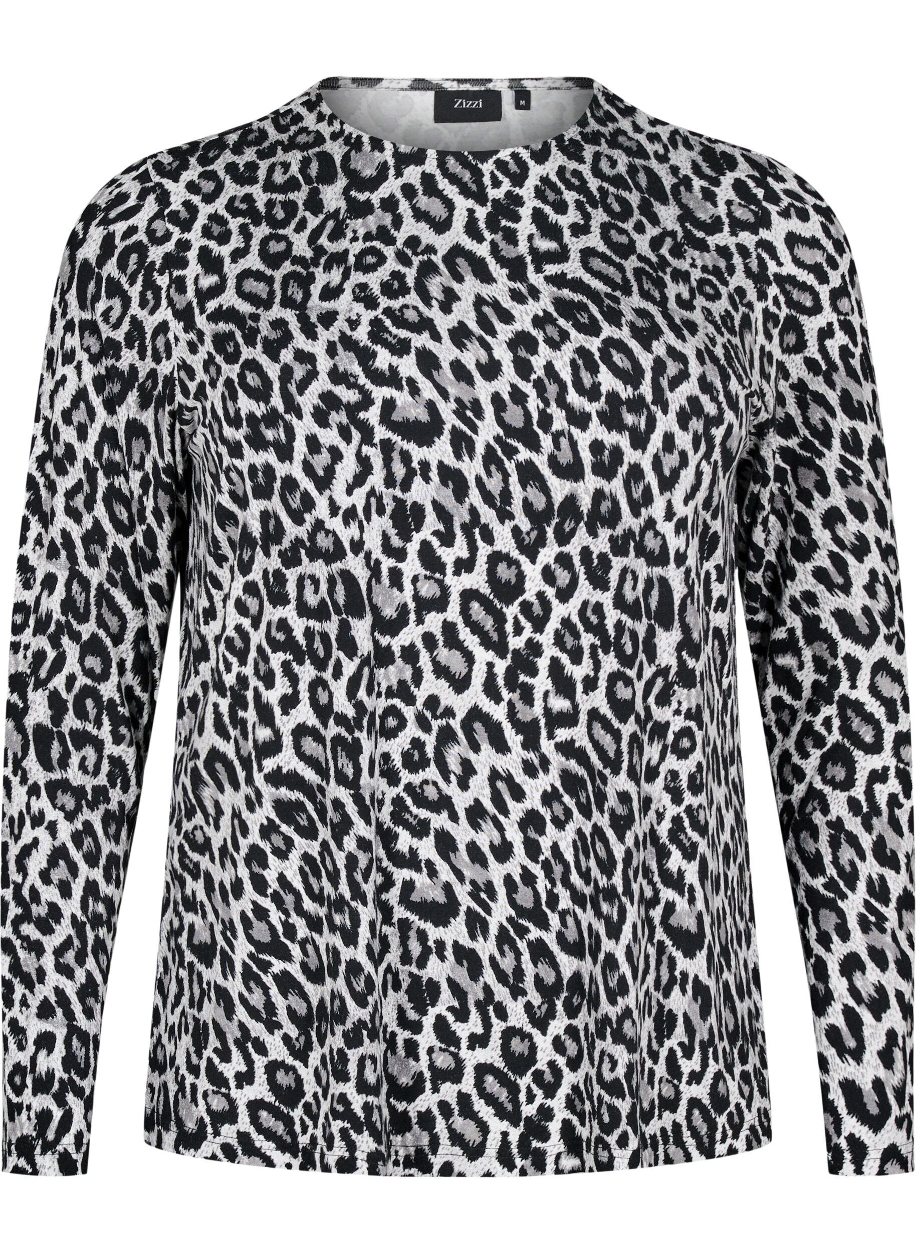 Zizzifashion Long-sleeved blouse with leopard print, Dark Grey, Packshot image number 0