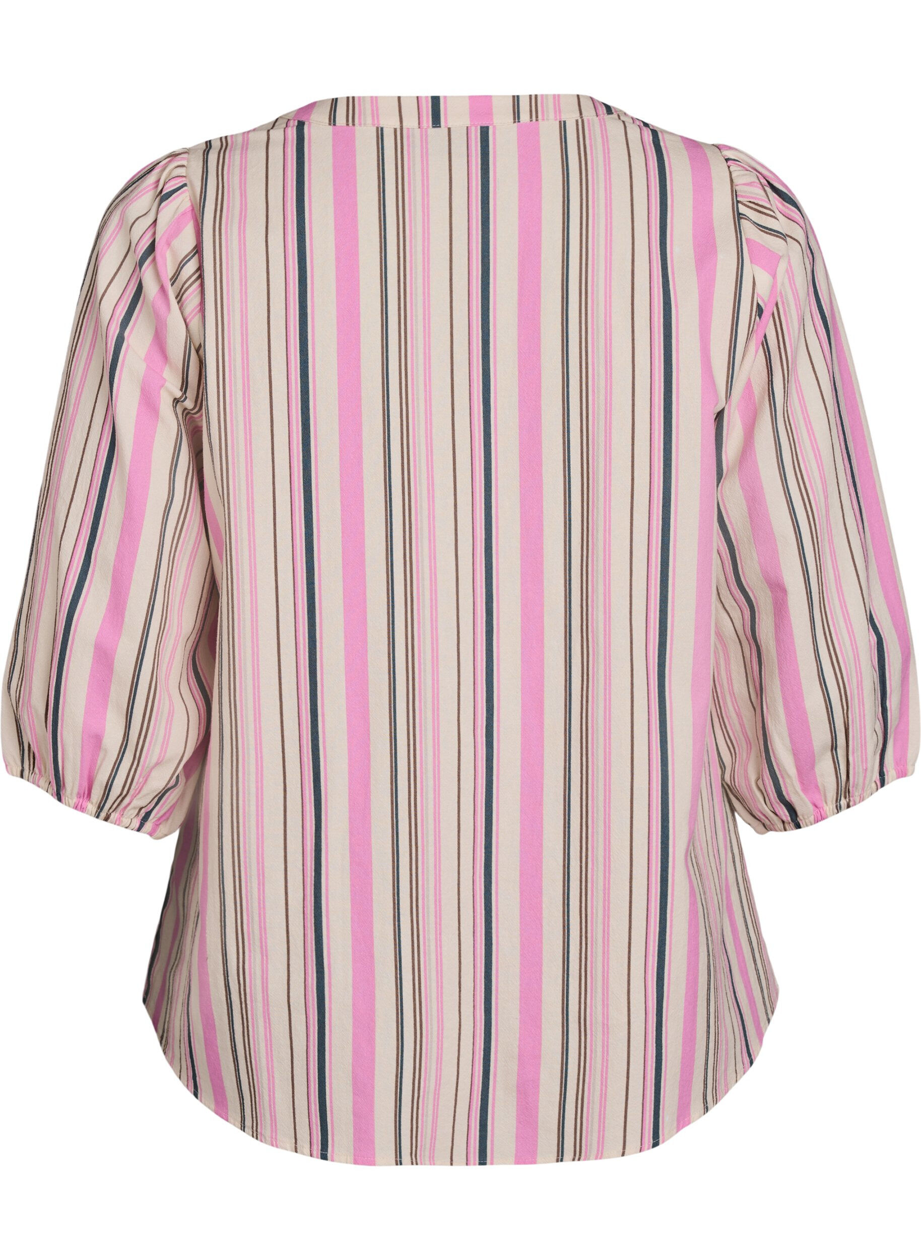 Zizzifashion 3/4 sleeve blouse in cotton with stripes, Vanilla, Packshot image number 1
