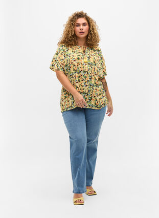 Short sleeves blouse in viscose, Yellow  Summer AOP, Model image number 2