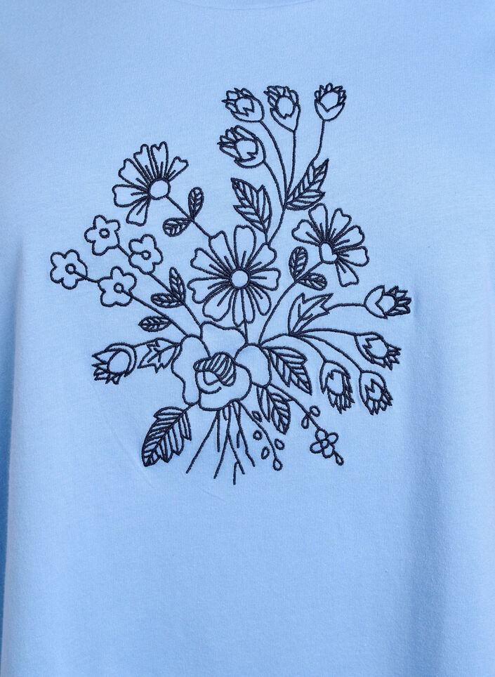 T-shirt in organic cotton with floral embroidery, Della R. Blue w. EMB, Packshot image number 2