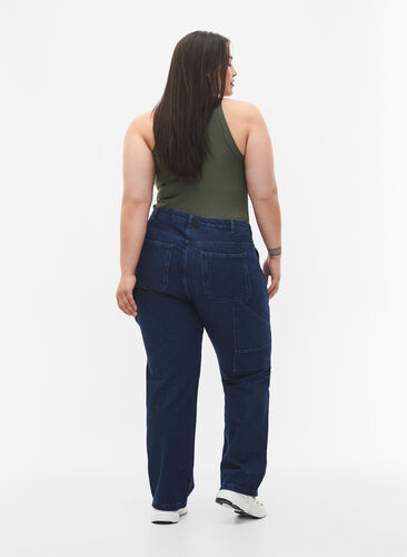 Straight Fit Cargo Jeans, Dark blue, Model image number 1