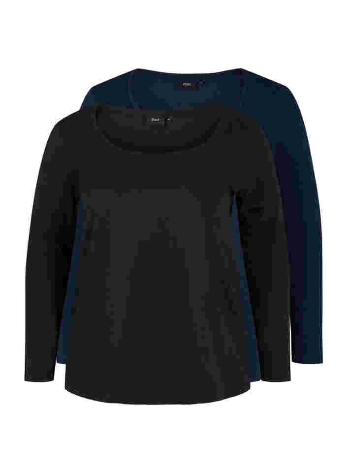 Basic cotton blouse 2-pack, Black/Navy B, Packshot image number 4