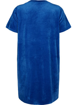 Short sleeved velour dress with round neckline	, Monaco Blue, Packshot image number 1