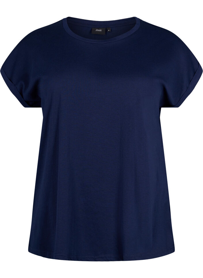 Short-sleeved cotton blend t-shirt, Blue, Packshot image number 0
