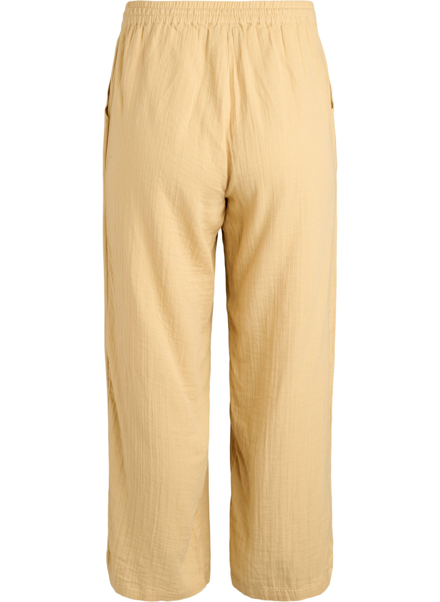ZizzifashionHigh-waisted cotton muslin trousers with loose legs, Yellow, Packshot image number 1