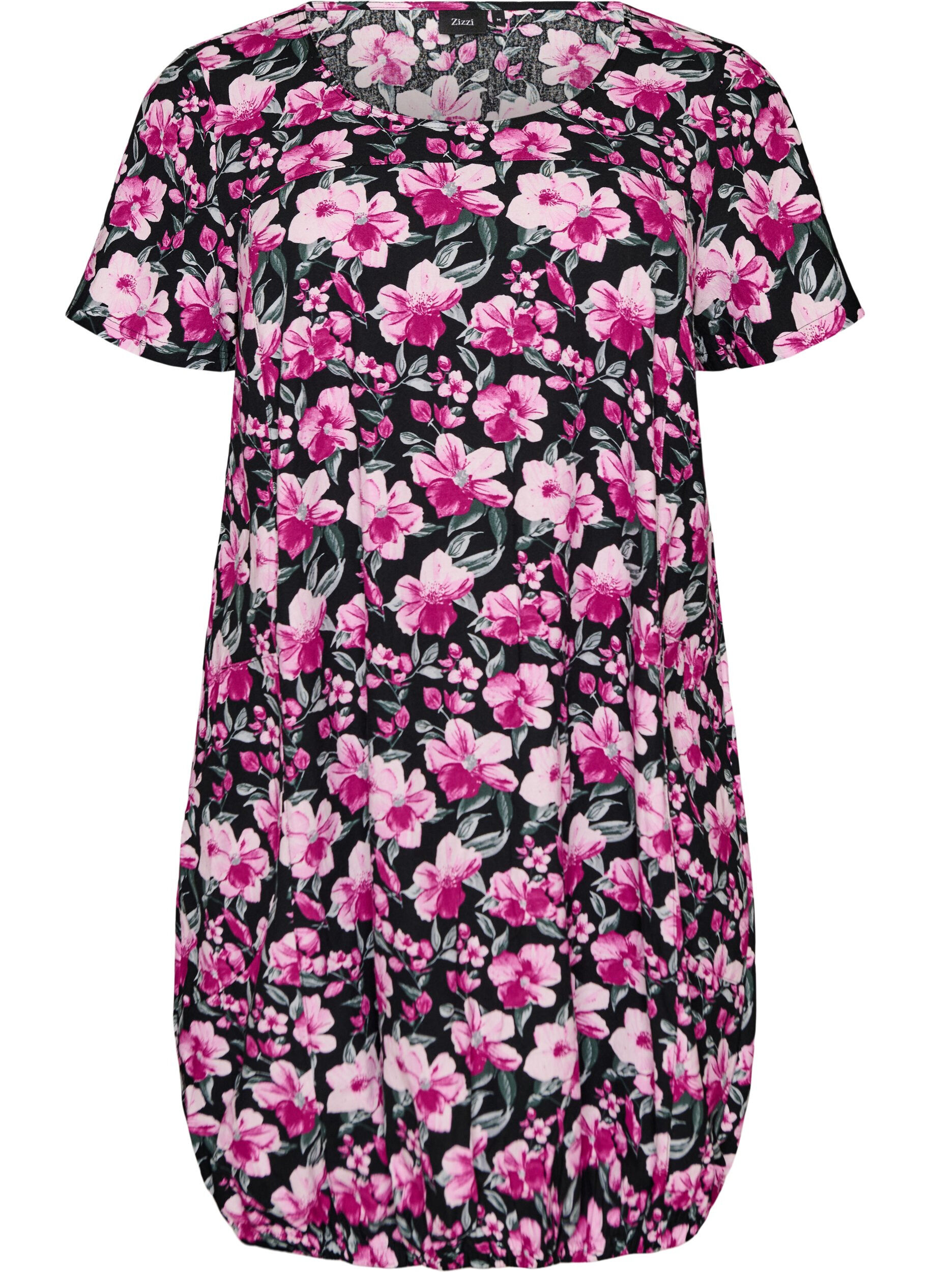 ZizzifashionShort-sleeved cotton dress with print, Black, Packshot image number 0