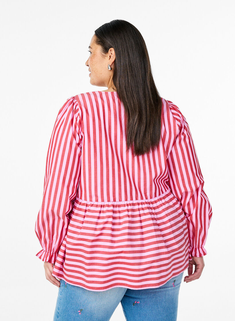 Blouse with stripes and bows, Red, Model image number 2