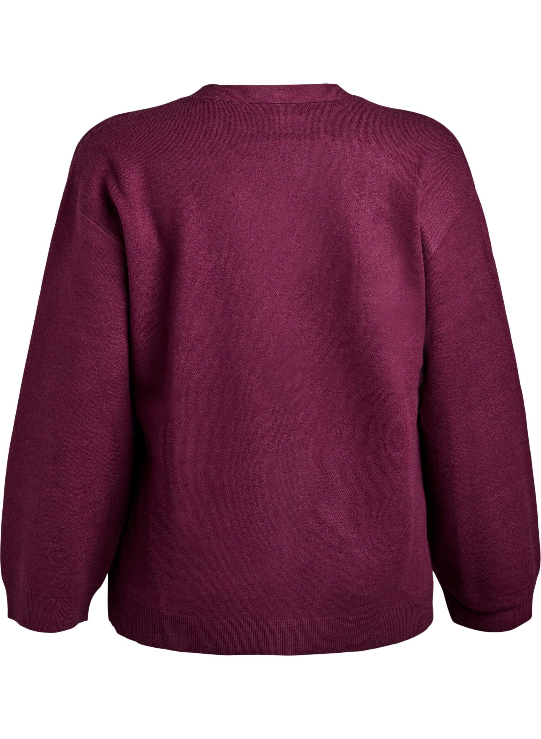 Zizzifashion Cardigan with v-neck and wide sleeves, Dark Bordeaux, Packshot image number 1