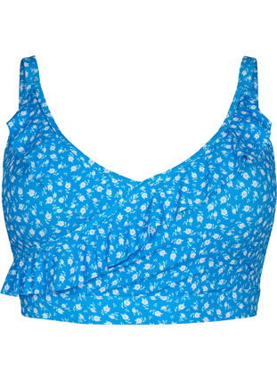 Floral bikini bra with frill details, Blue Flower Print, Packshot image number 0