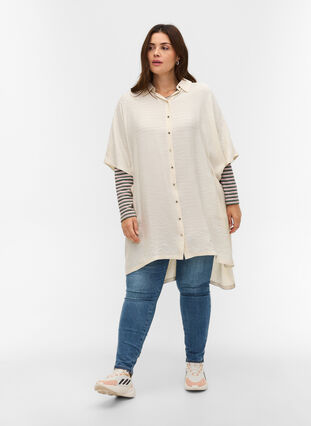 Loose viscose tunic with 2/4-length sleeves, Birch, Model image number 2