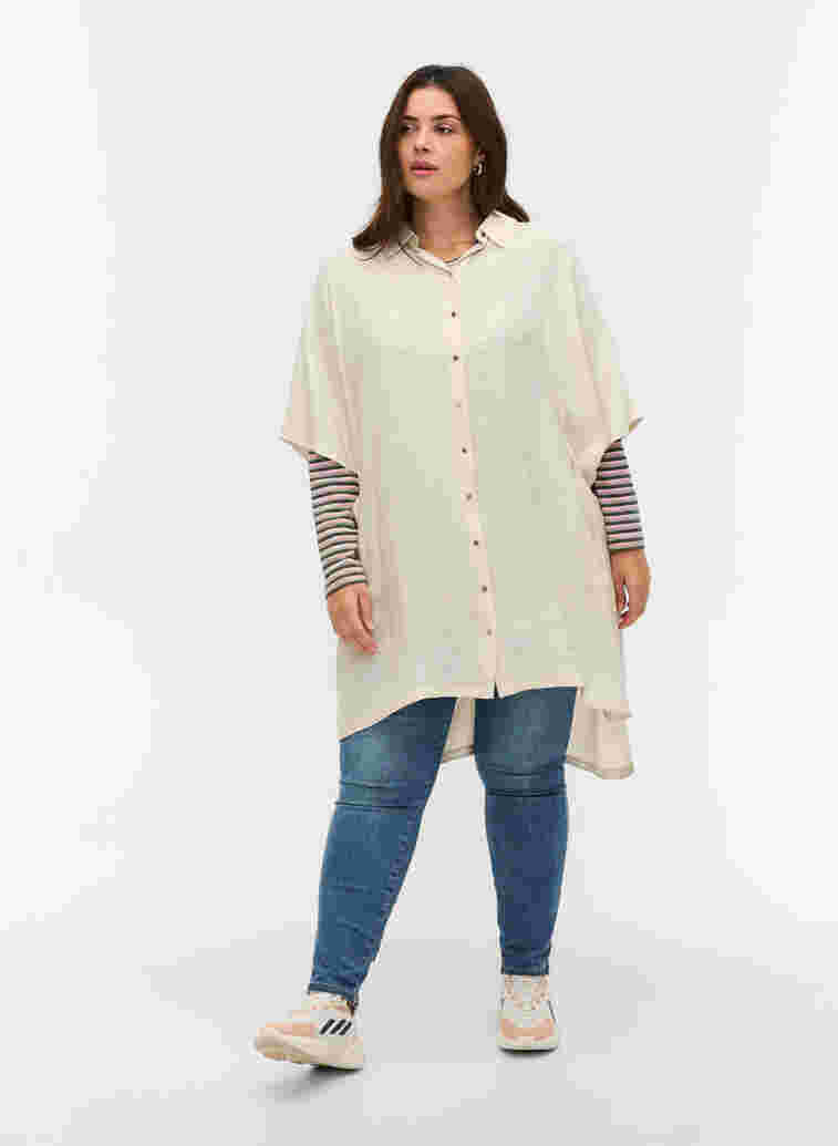 Loose viscose tunic with 2/4-length sleeves, Birch, Model image number 2