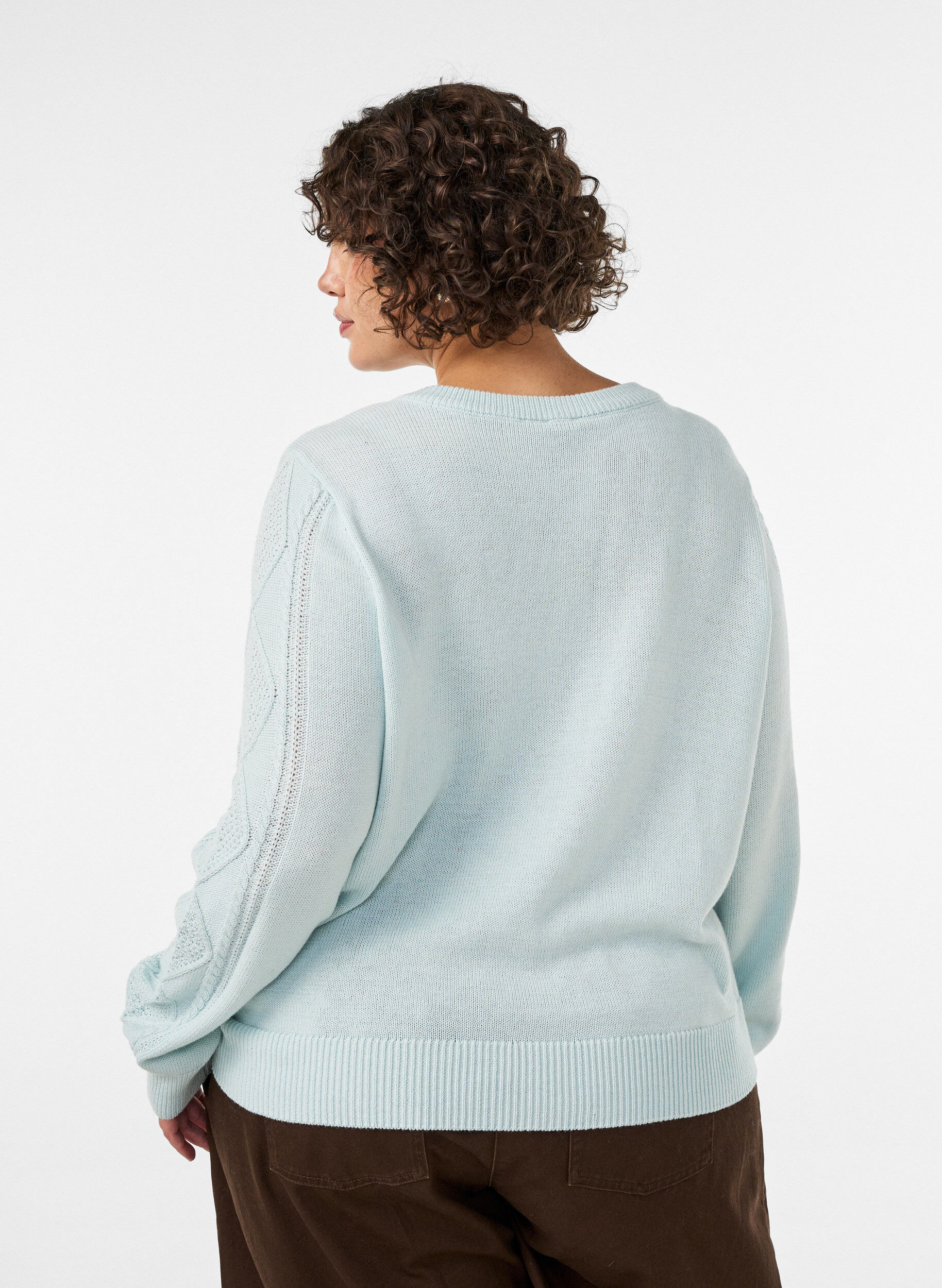 ZizzifashionCable-knit cardigan with decorative buttons, Light Blue, Model image number 2