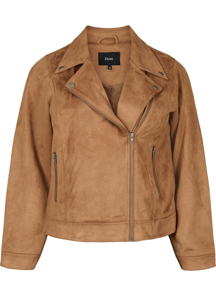 Biker jacket in faux suede, Toasted Coconut, Packshot image number 0