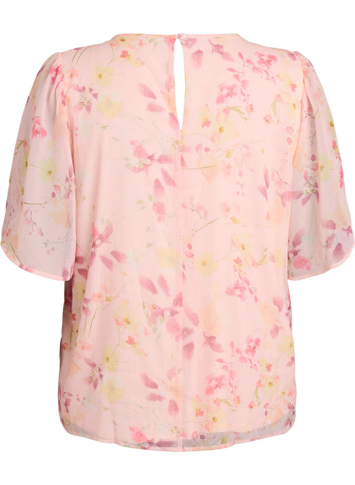 Blouse with floral print and airy sleeves, Orange, Packshot image number 1