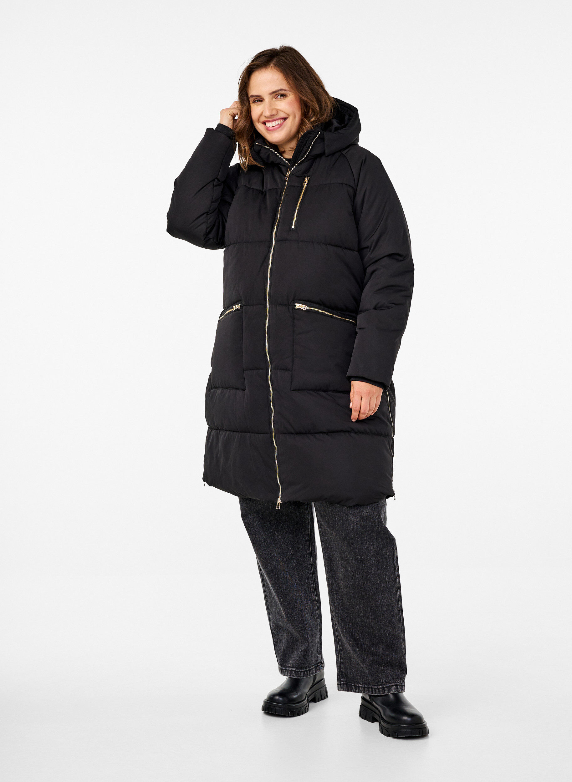 Zizzifashion Puffer coat with hood, Black, Model image number 1