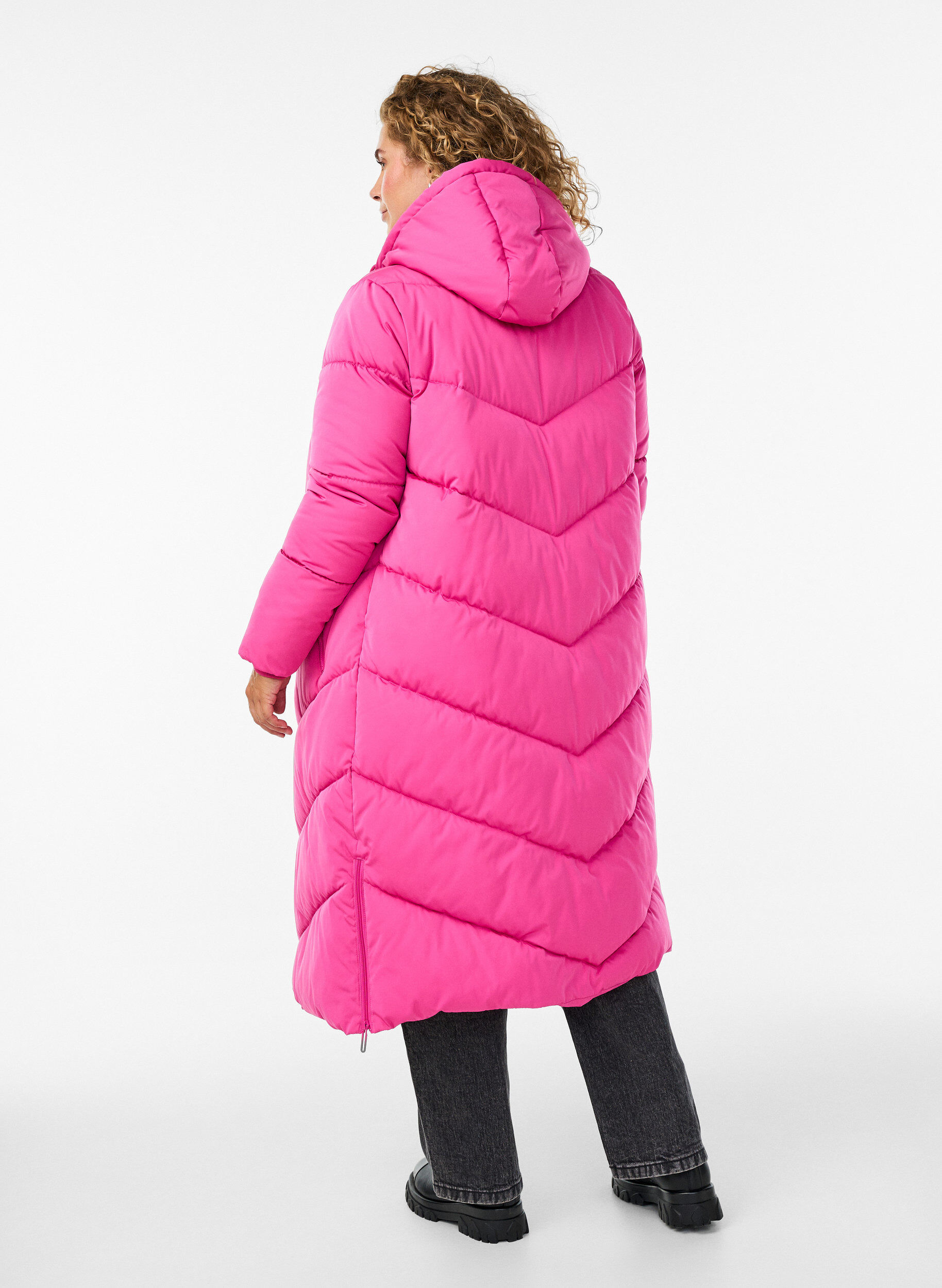 Zizzifashion Long puffer coat with hood and pockets, Rose, Model image number 1