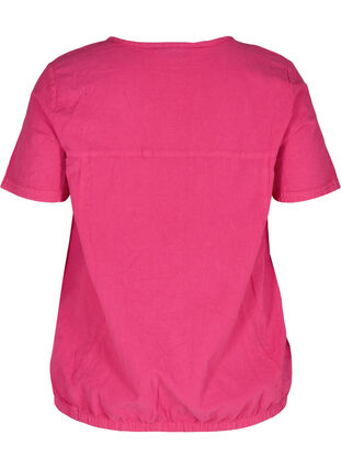 Short-sleeved cotton blouse with a v-neck, Fuchsia Purple, Packshot image number 1