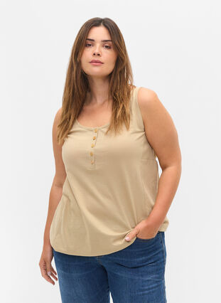 Block coloured cotton top with elastic along the bottom, Humus, Model image number 0