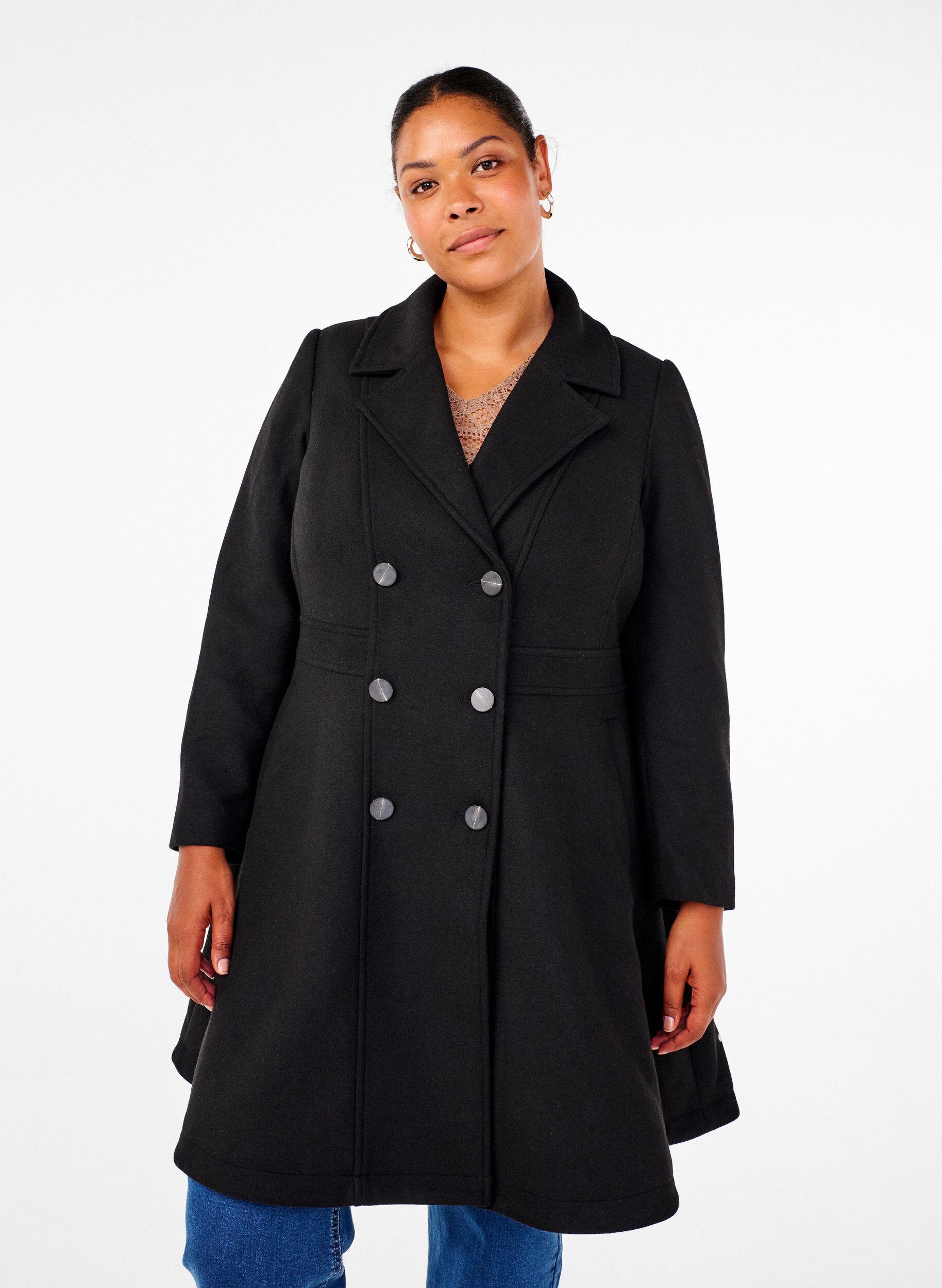 ZizzifashionA-line wool coat with pockets, Black, Model image number 0