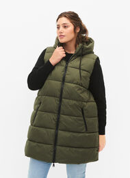 Long vest with hood and pockets, Forest Night, Model