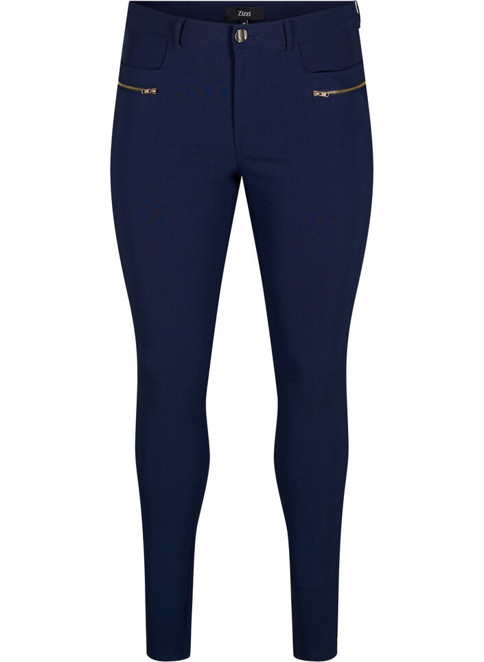 Close-fitting trousers with zipper details, Blue, Packshot image number 0
