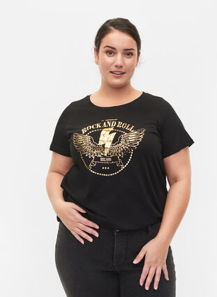 Short-sleeved cotton t-shirt with print, Black Rock, Model image number 0