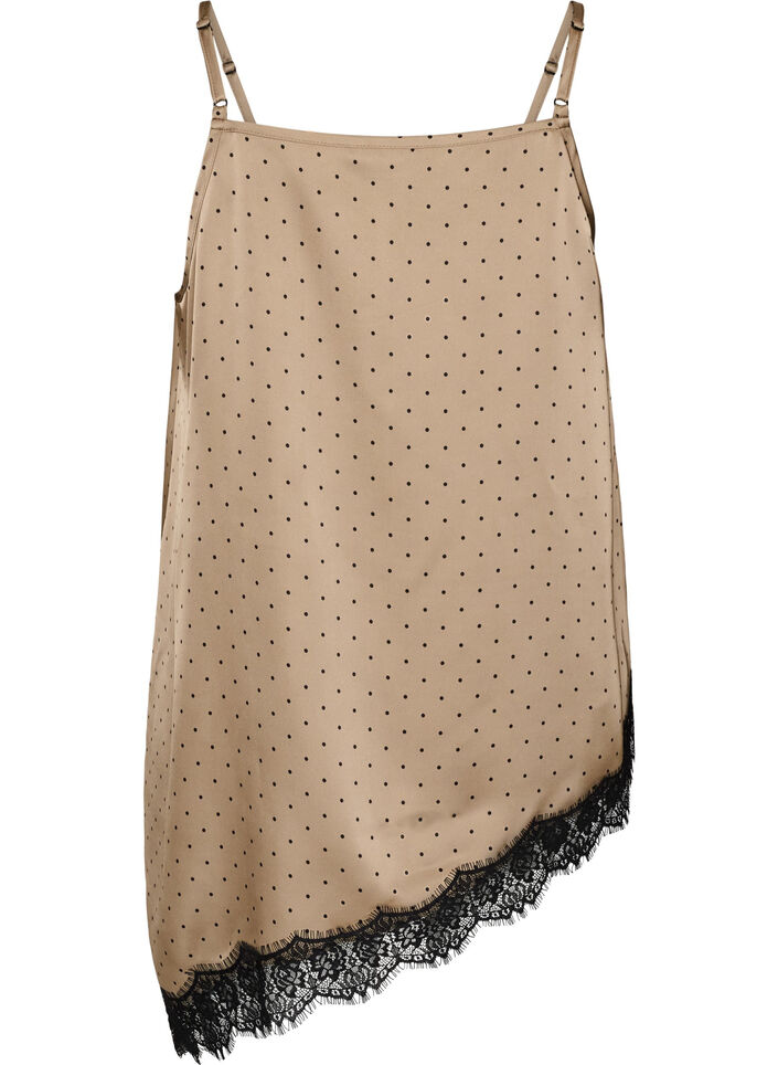 Strappy top with lace and an asymmetrical hem, Beige, Packshot image number 1