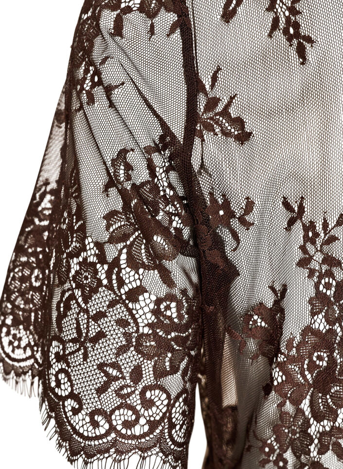 Sheer lace midi dress with short sleeves, Brown, Packshot image number 3