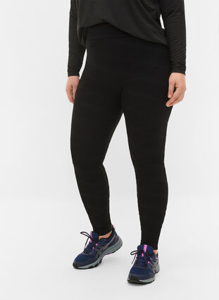 Seamless sport tights with structure pattern, Black, Model image number 2