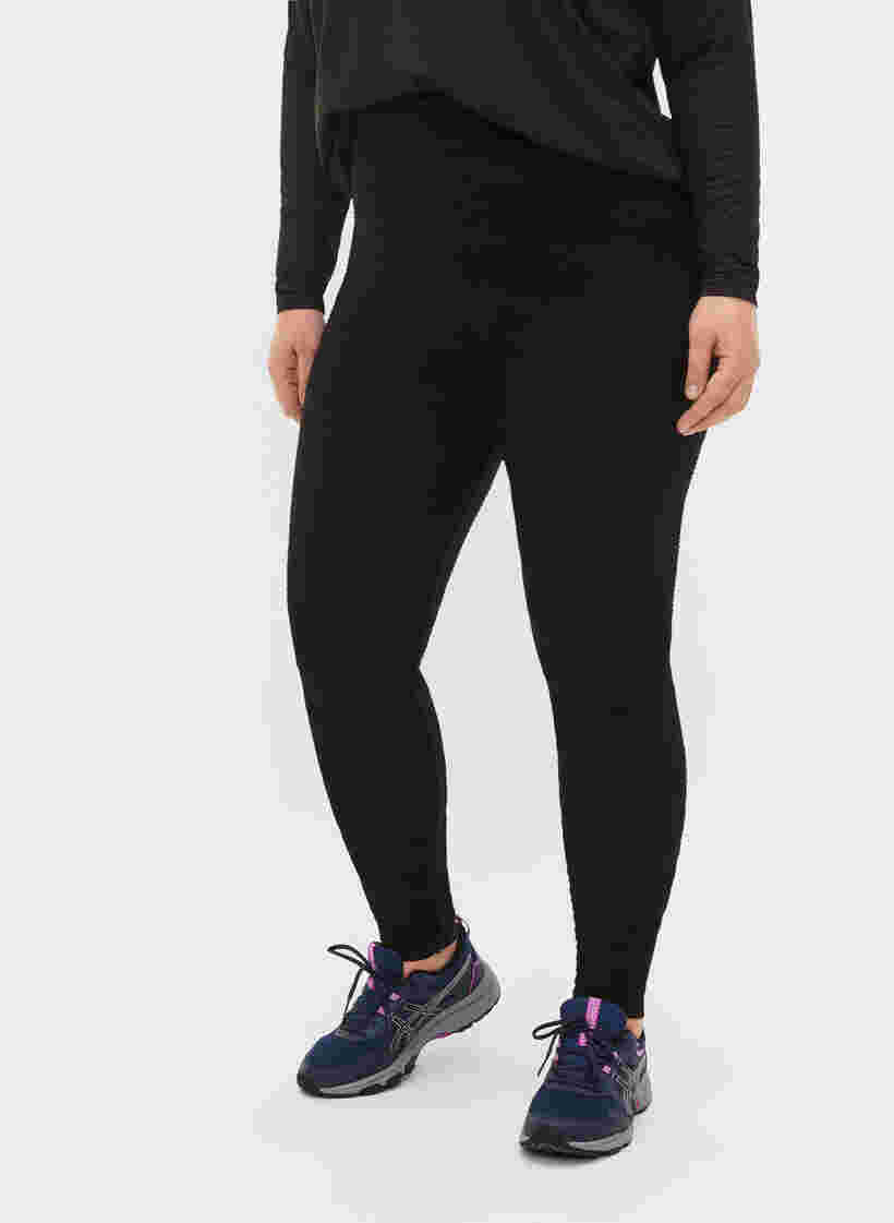 Seamless sport tights with structure pattern, Black, Model image number 2