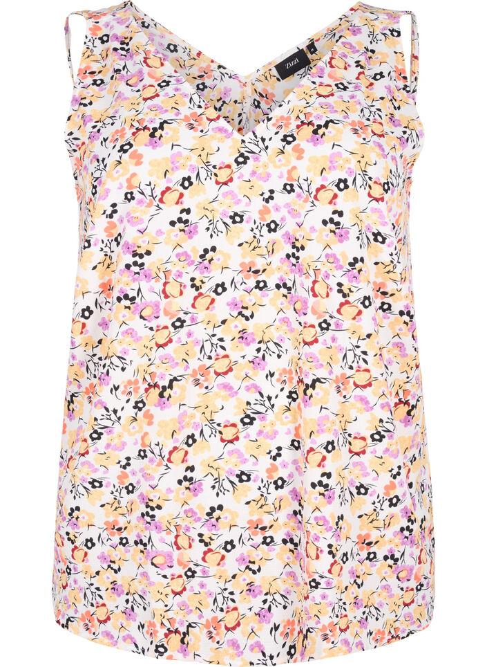 Floral top with v-neck, Off White Flower AOP, Packshot image number 0