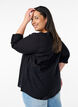 Cotton shirt blouse with a v-neck, Black, Model image number 2