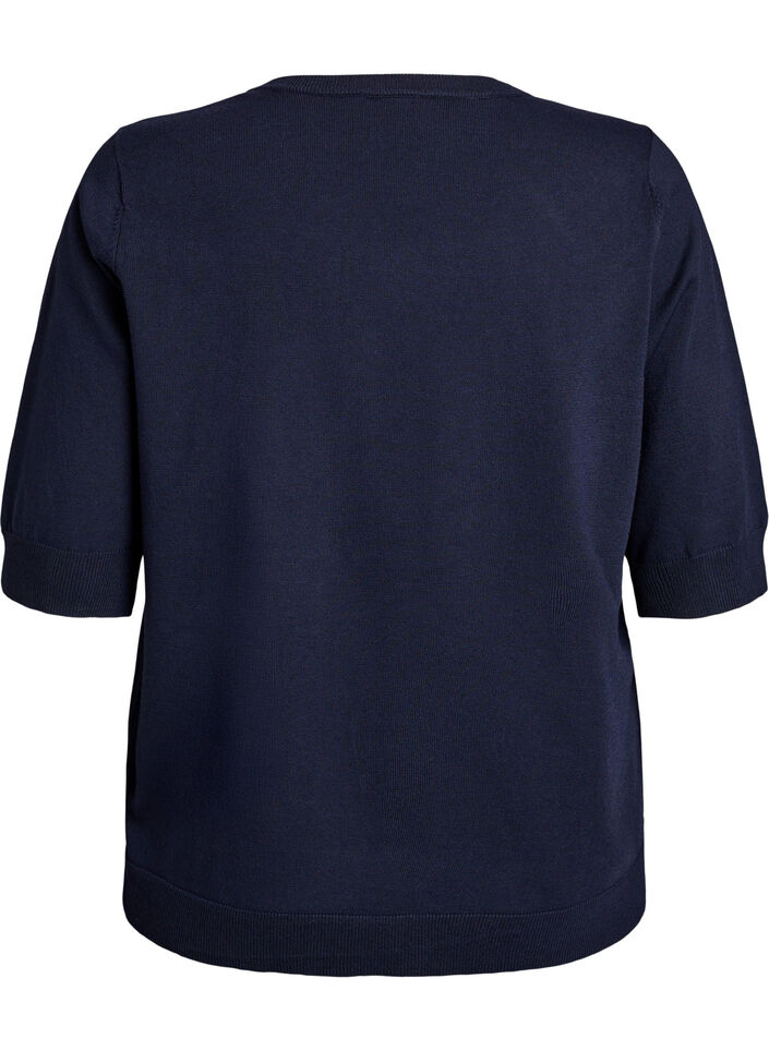 Fine-knit blouse with short sleeves, Blue, Packshot image number 1