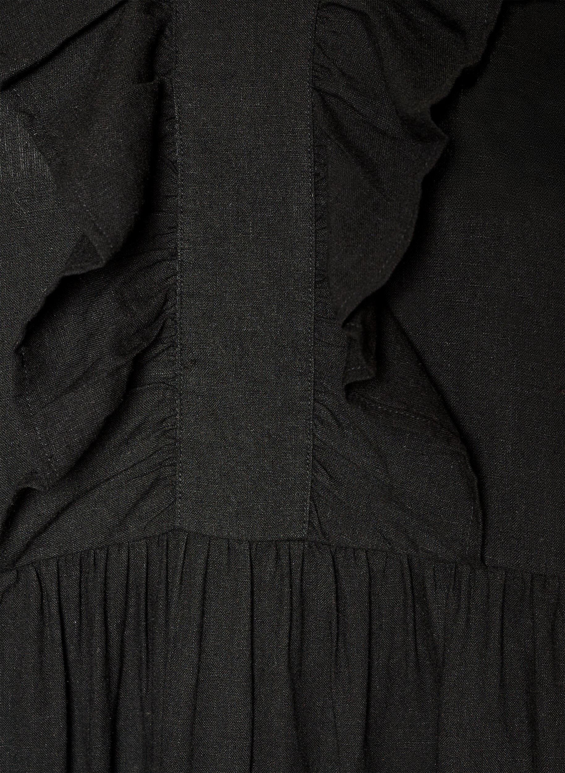 ZizzifashionSleeveless midi dress in linen and viscose with ruffles, Black, Packshot image number 2